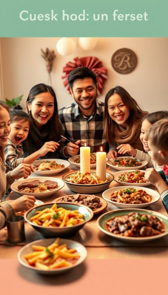 Create an image of a happy family enjoying a ground beef dinner together.