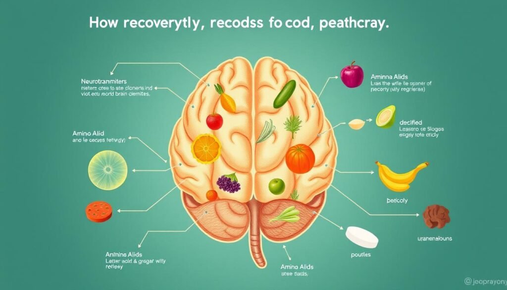 Scientific illustration of how recovery foods affect brain chemistry and healing Scientific illustration of how recovery foods affect brain chemistry and healing